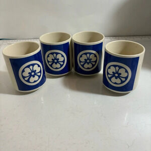 Sogo Hong Kong ceramic blue and ivory handleless mugs cups - set of four‎